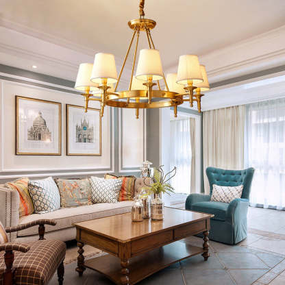 Scandinavian Brass Fabric Round Branch Chandelier