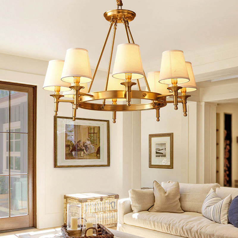 Scandinavian Brass Fabric Round Branch Chandelier