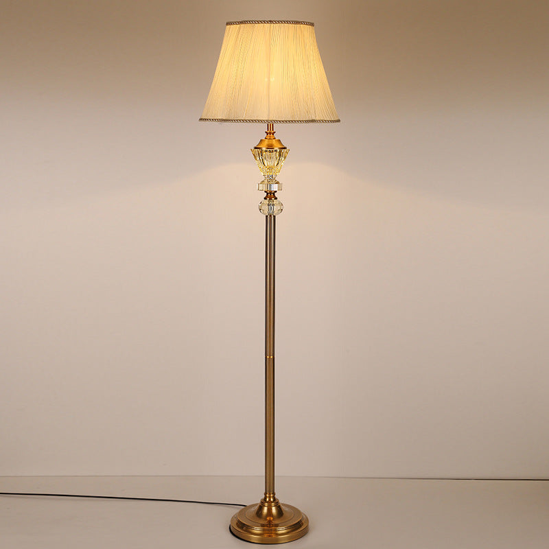 Modern Crystal Fabric Metal Cylindrical Floor Lamp