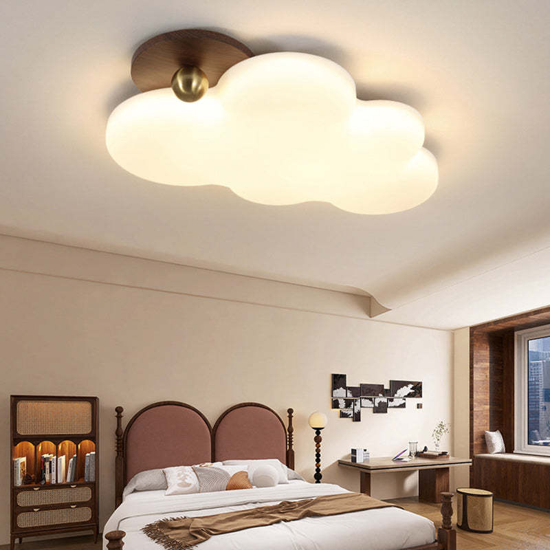 Vintage Wood Cream Cloud Curved LED Flush Ceiling Light