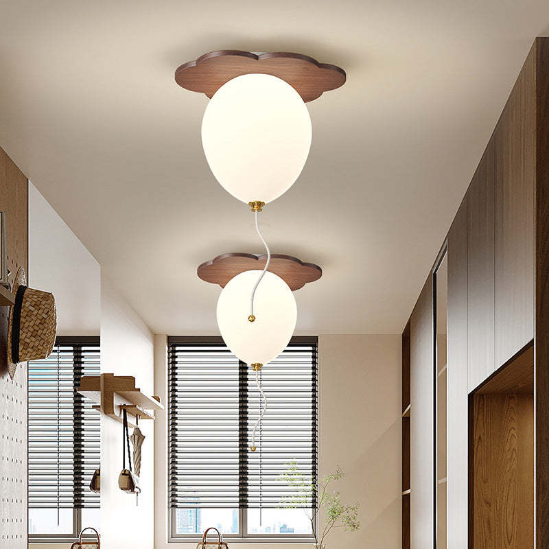 Contemporary Rubberwood Balloon Ceiling Light