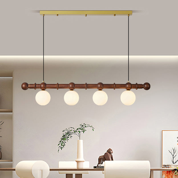 Vintage Glass Wood Iron Long Bar Bean Chandelier
