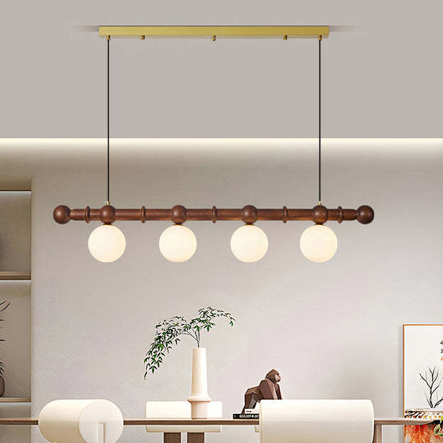 Vintage Glass Wood Iron Long Bar Bean Chandelier