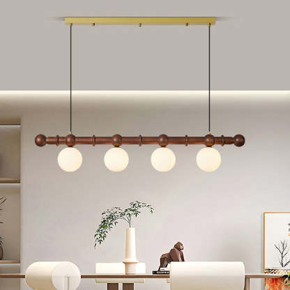 Vintage Glass Wood Iron Long Bar Bean Chandelier