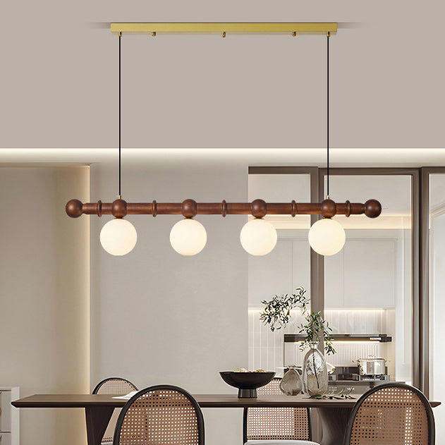 Vintage Glass Wood Iron Long Bar Bean Chandelier