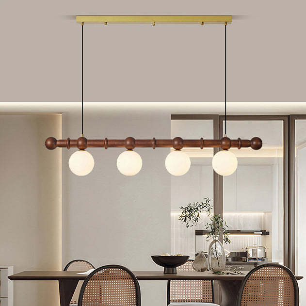 Vintage Glass Wood Iron Long Bar Bean Chandelier