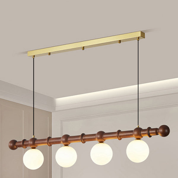 Vintage Glass Wood Iron Long Bar Bean Chandelier