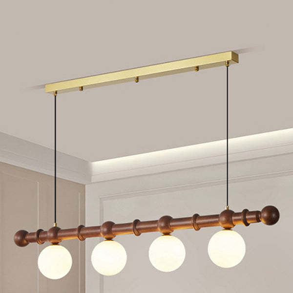 Vintage Glass Wood Iron Long Bar Bean Chandelier