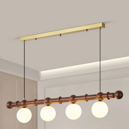 Vintage Glass Wood Iron Long Bar Bean Chandelier