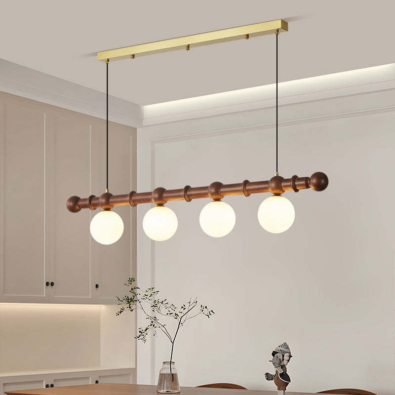 Vintage Glass Wood Iron Long Bar Bean Chandelier