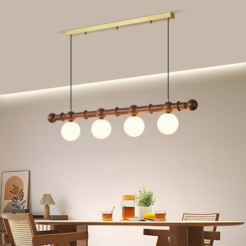 Vintage Glass Wood Iron Long Bar Bean Chandelier