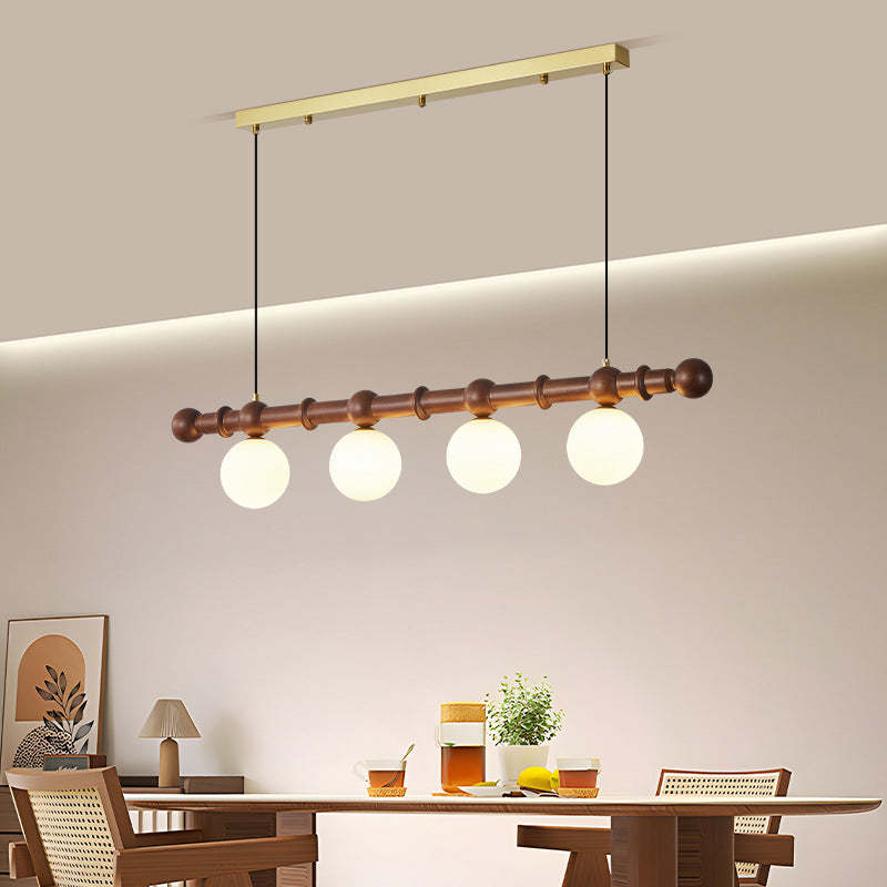 Vintage Glass Wood Iron Long Bar Bean Chandelier