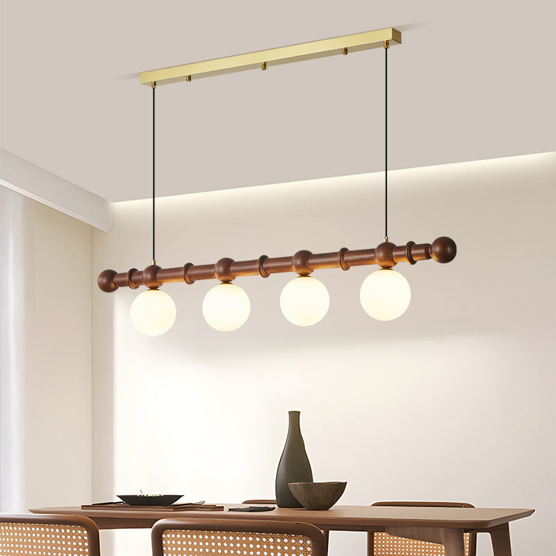 Vintage Glass Wood Iron Long Bar Bean Chandelier