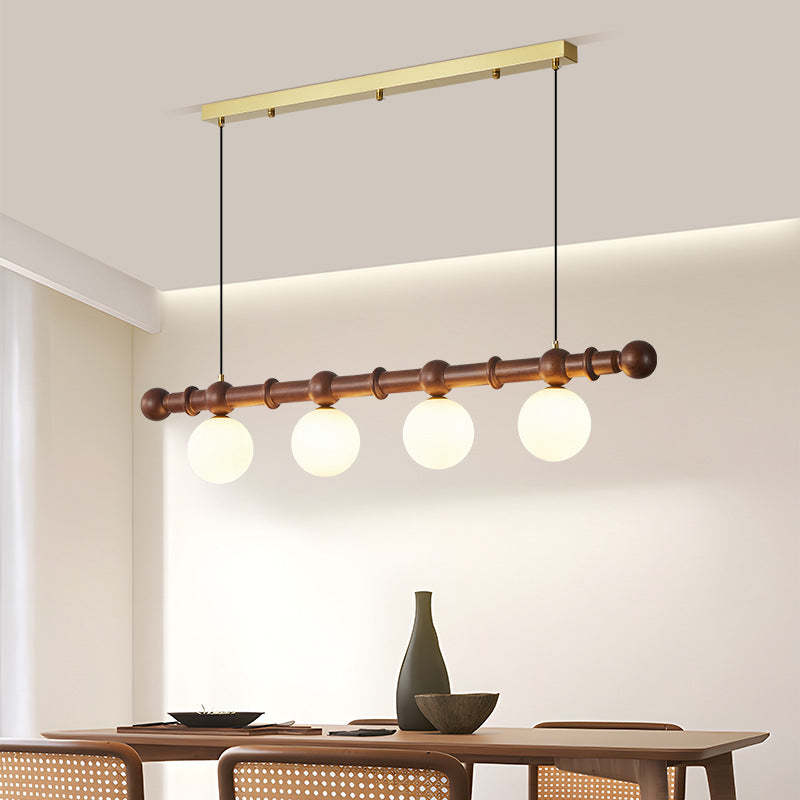 Vintage Glass Wood Iron Long Bar Bean Chandelier