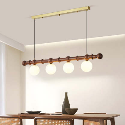 Vintage Glass Wood Iron Long Bar Bean Chandelier