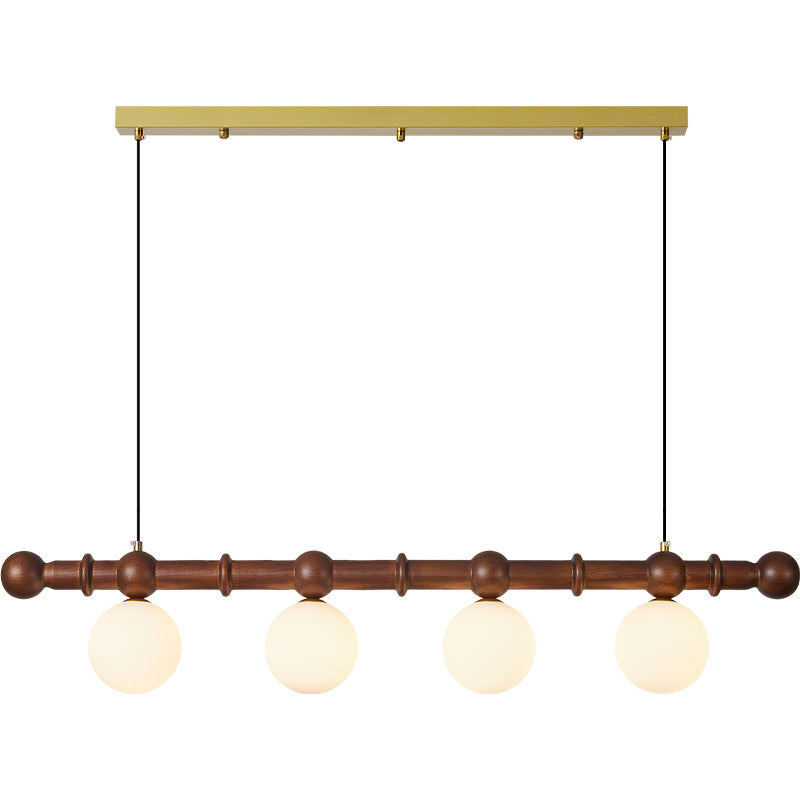 Vintage Glass Wood Iron Long Bar Bean Chandelier
