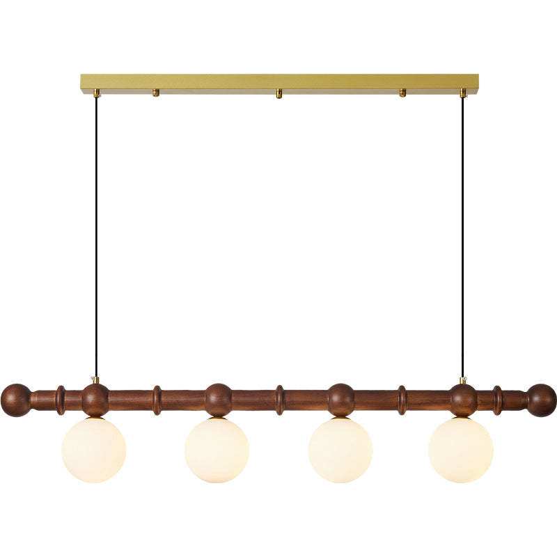 Vintage Glass Wood Iron Long Bar Bean Chandelier