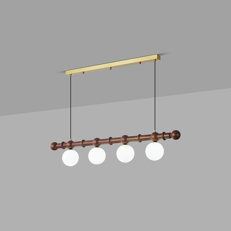 Vintage Glass Wood Iron Long Bar Bean Chandelier