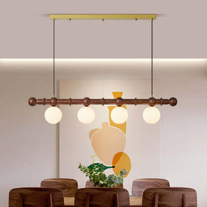 Vintage Glass Wood Iron Long Bar Bean Chandelier