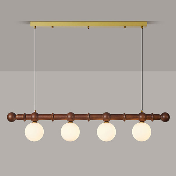 Vintage Glass Wood Iron Long Bar Bean Chandelier