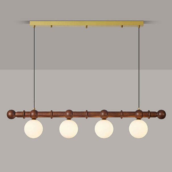 Vintage Glass Wood Iron Long Bar Bean Chandelier