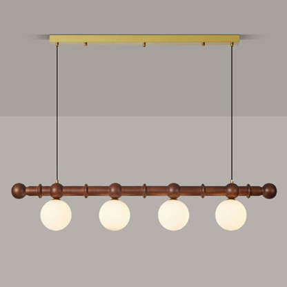 Vintage Glass Wood Iron Long Bar Bean Chandelier