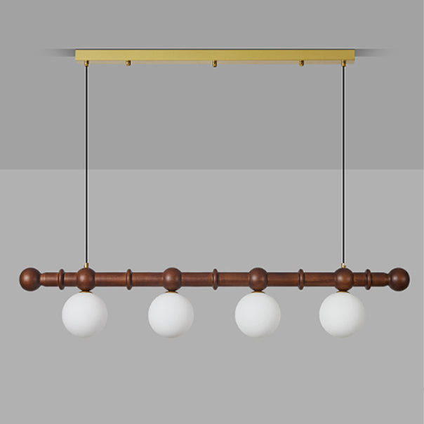 Vintage Glass Wood Iron Long Bar Bean Chandelier