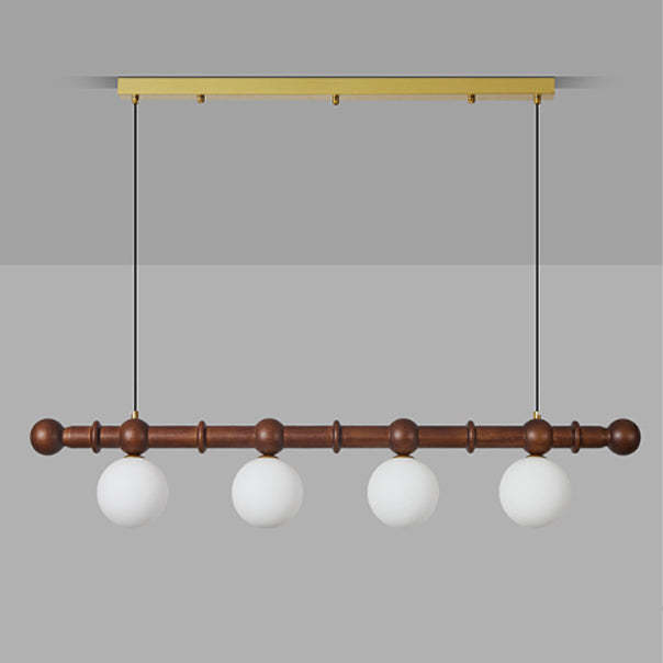 Vintage Glass Wood Iron Long Bar Bean Chandelier