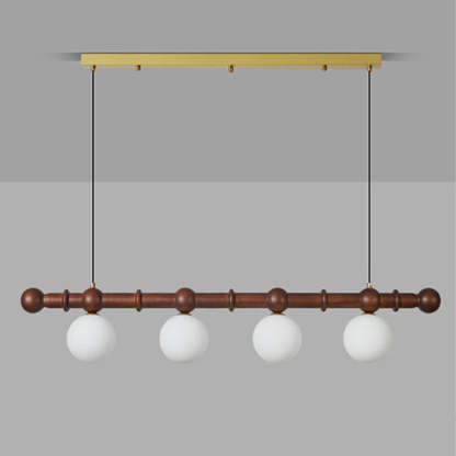 Vintage Glass Wood Iron Long Bar Bean Chandelier