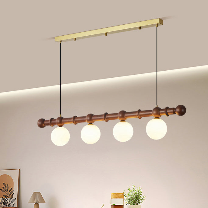 Vintage Glass Wood Iron Long Bar Bean Chandelier