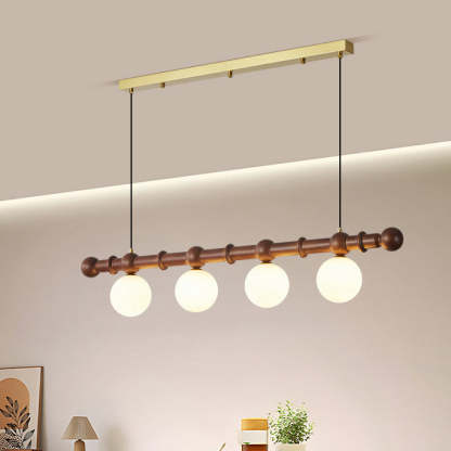 Vintage Glass Wood Iron Long Bar Bean Chandelier