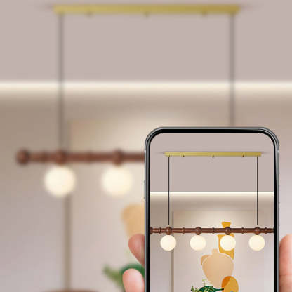 Vintage Glass Wood Iron Long Bar Bean Chandelier