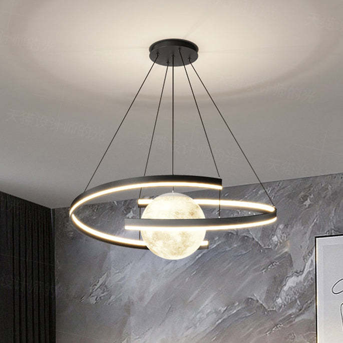 Minimalist Aluminum Iron Arc Planet LED Chandelier