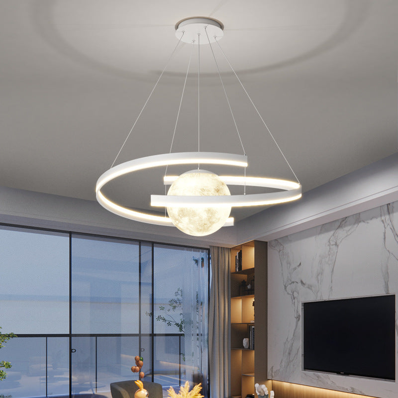 Minimalist Aluminum Iron Arc Planet LED Chandelier