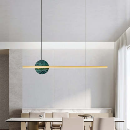 Minimalist Brass Marble Linear LED Island Chandelier