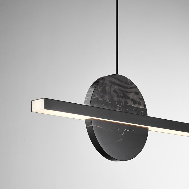 Minimalist Brass Marble Linear LED Island Chandelier — 110V-120V For US/CA & Black / Infinitely Dimmable