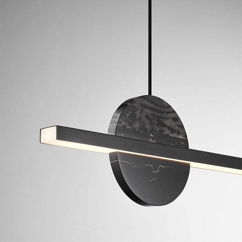Minimalist Brass Marble Linear LED Island Chandelier — 110V-120V For US/CA & Black / Infinitely Dimmable
