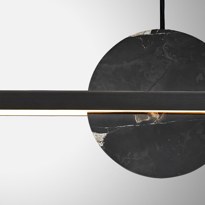Minimalist Brass Marble Linear LED Island Chandelier — 110V-120V For US/CA & Brass Color / Infinitely Dimmable