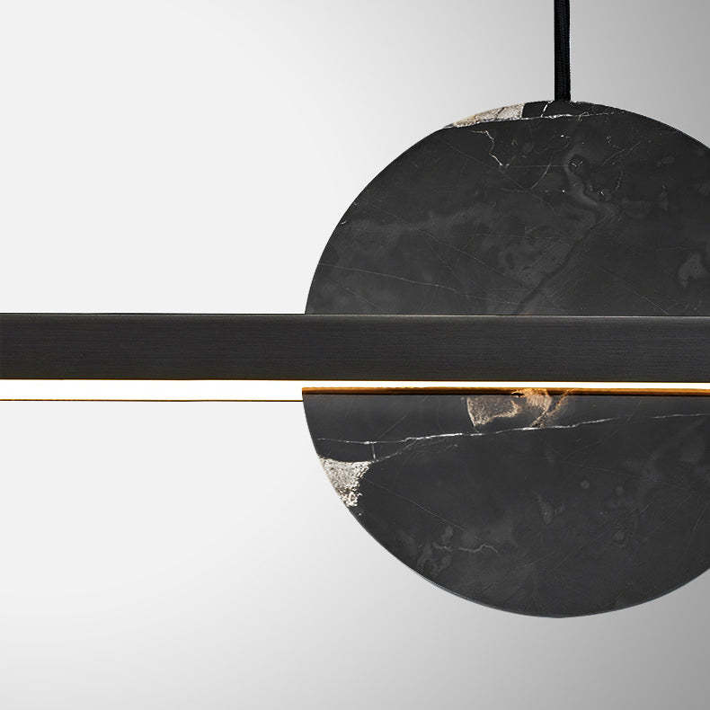 Minimalist Brass Marble Linear LED Island Chandelier — 110V-120V For US/CA & Brass Color / Infinitely Dimmable