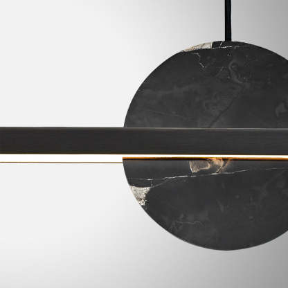 Minimalist Brass Marble Linear LED Island Chandelier — 110V-120V For US/CA & Brass Color / Infinitely Dimmable