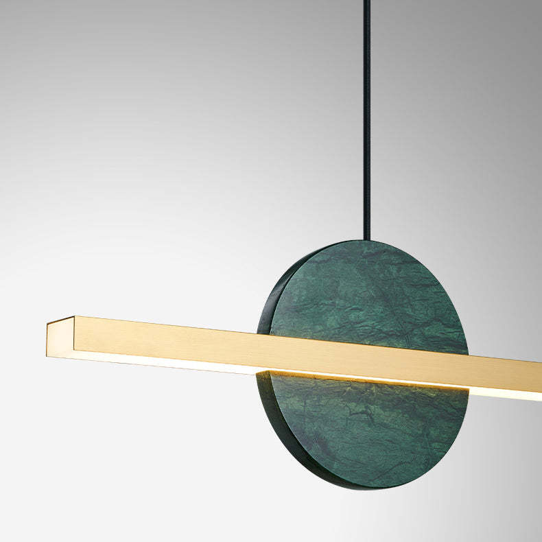 Minimalist Brass Marble Linear LED Island Chandelier