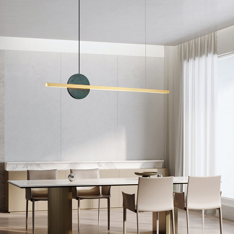 Minimalist Brass Marble Linear LED Island Chandelier