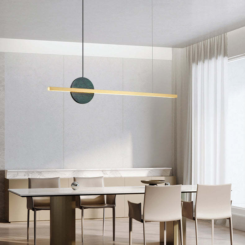 Minimalist Brass Marble Linear LED Island Chandelier — 110V-120V For US/CA & Black / Infinitely Dimmable