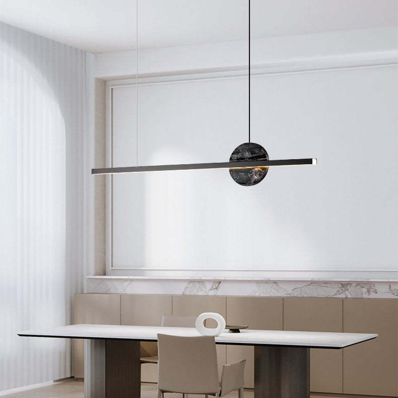 Minimalist Brass Marble Linear LED Island Chandelier