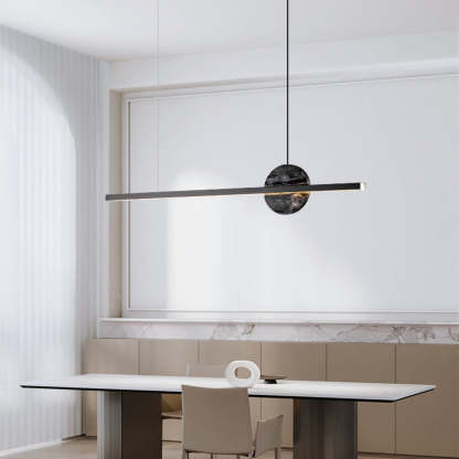Minimalist Brass Marble Linear LED Island Chandelier