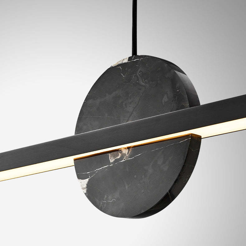 Minimalist Brass Marble Linear LED Island Chandelier — 220V-240V For UK/AU & Brass Color / Infinitely Dimmable