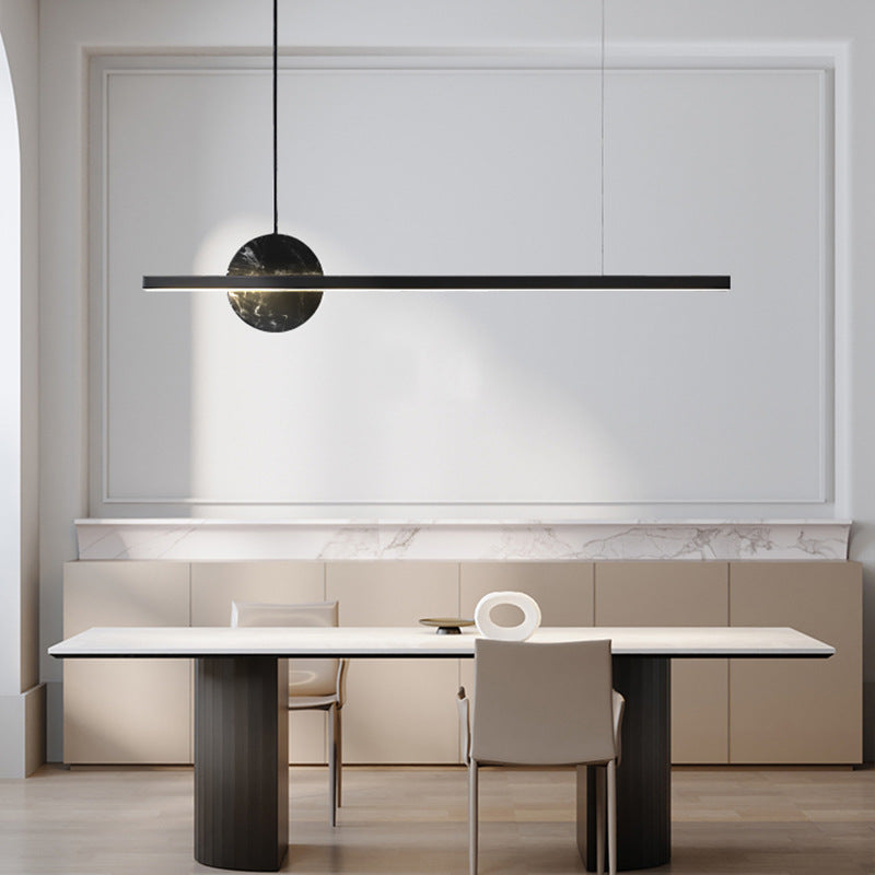 Minimalist Brass Marble Linear LED Island Chandelier — 110V-120V For US/CA & Brass Color / Infinitely Dimmable