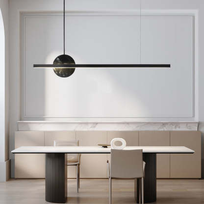 Minimalist Brass Marble Linear LED Island Chandelier — 110V-120V For US/CA & Brass Color / Infinitely Dimmable