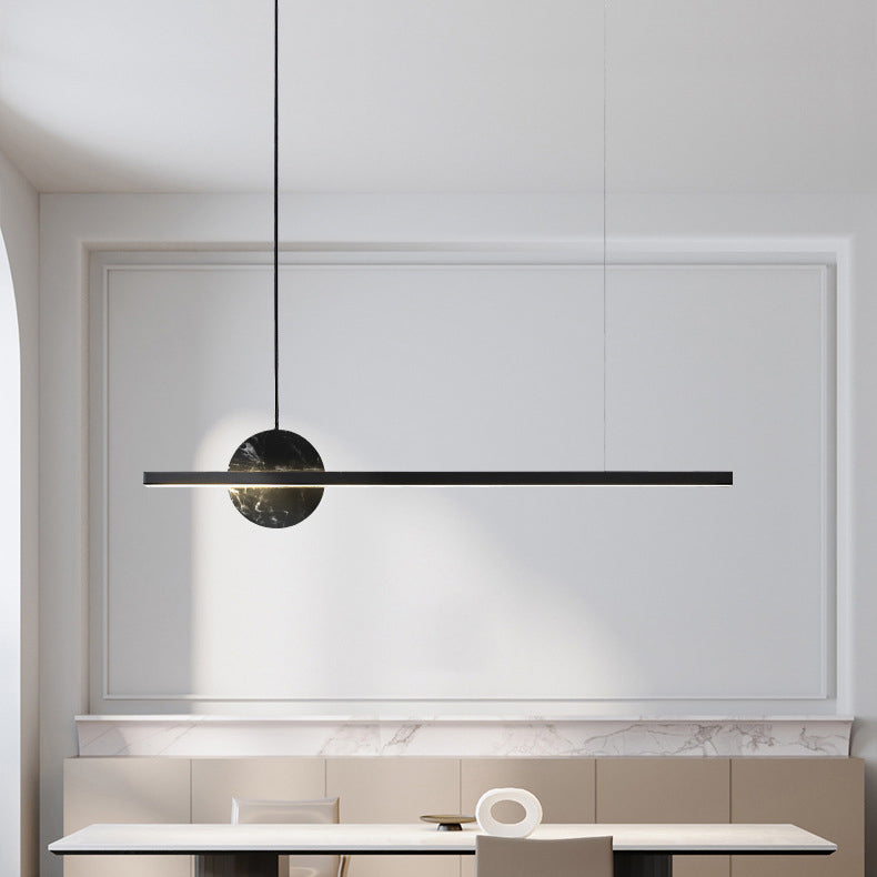 Minimalist Brass Marble Linear LED Island Chandelier
