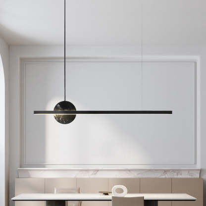 Minimalist Brass Marble Linear LED Island Chandelier